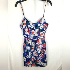 J.Crew Blue Multicolored Floral Spagetti Strap Dress w/Pockets Sz O